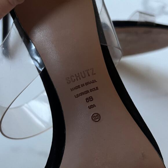 SCHUTZ Ariella Black Suede Clear Strap High Heel Sandals Size 8 - Picture 9 of 9